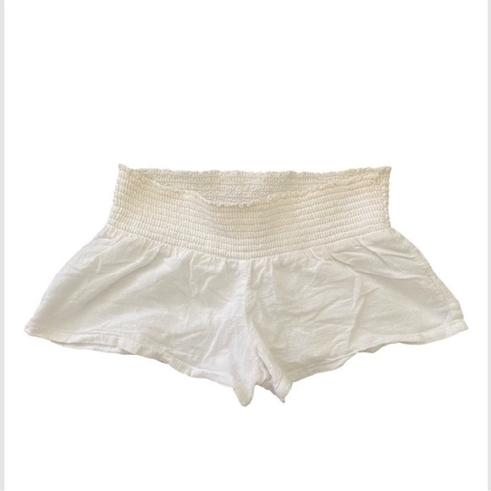 Y2K Blue Asphalt Wet Seal White Smocked Swimsuit Cover Up Low Rise Shorts